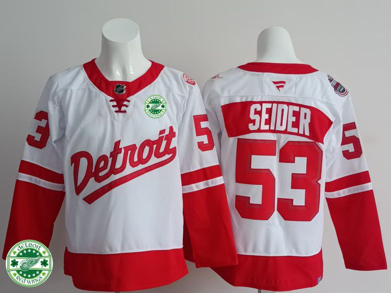 Men Detroit Red Wings #53 Seider White 2025 Fanatics Home Premium NHL Jersey style 4